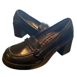 Hot Tomato Womens Penny Loafers 8.5 Black Leather Block Heel Academia Y2K